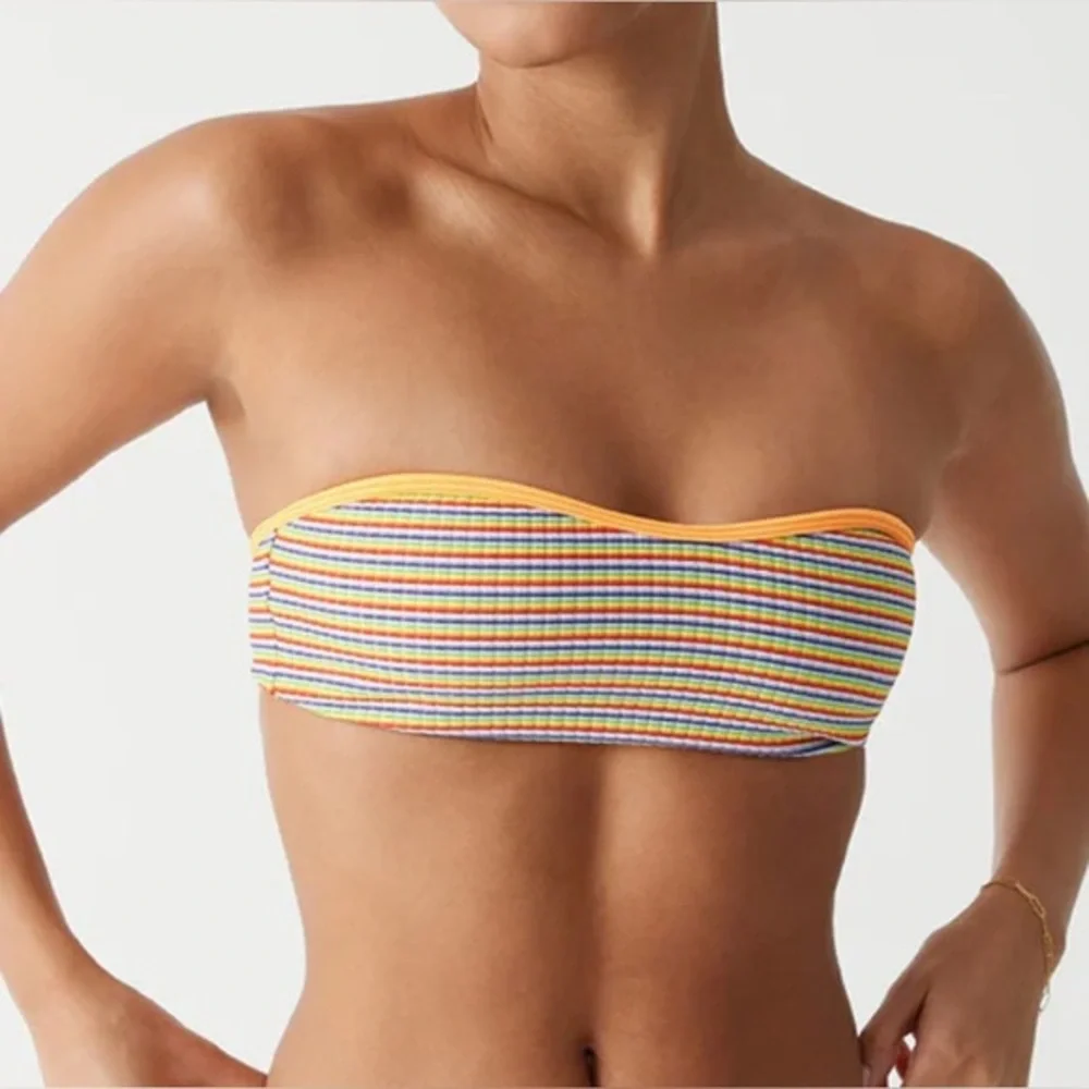 New Frankie’s Bikinis Women’s Rosabella Striped Bandeau Bikini Top Large
